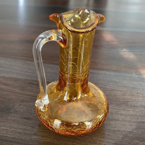 Mid Century PIlgrim Hand Blown Amber Crackle Glass Mini Pitcher - Picture 2 of 6